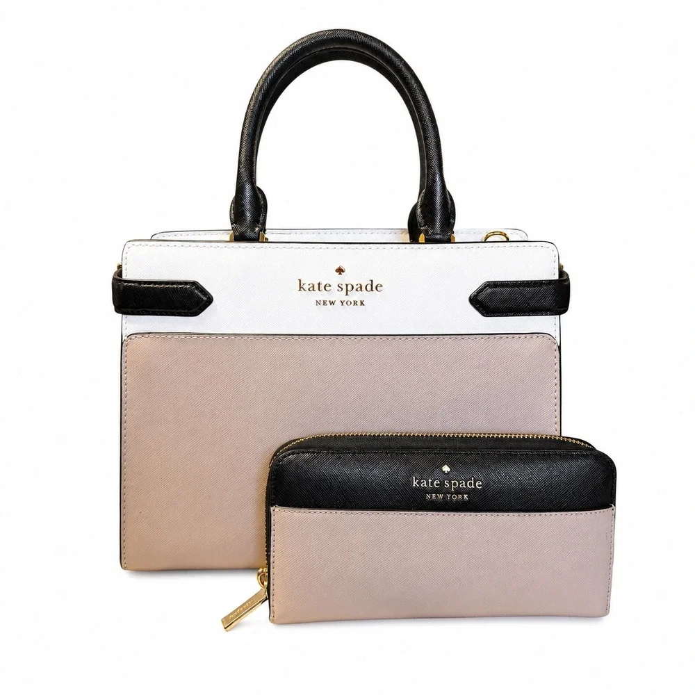Kate Spade New York Saffiano Leather Colorblock Satchel and Wallet Set Tri-Tone